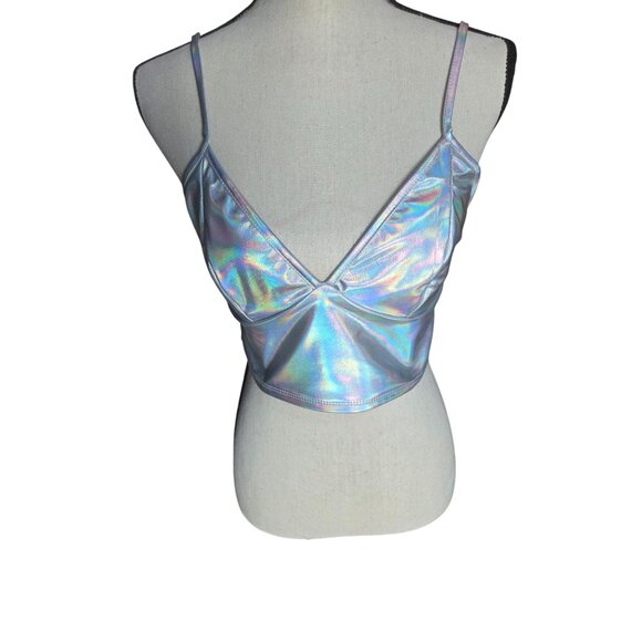 Holographic Silver Crop Top *Tube Bra*Adj Straps*Femboy*Sissy*Cosplay*L*NIP - Picture 7 of 11